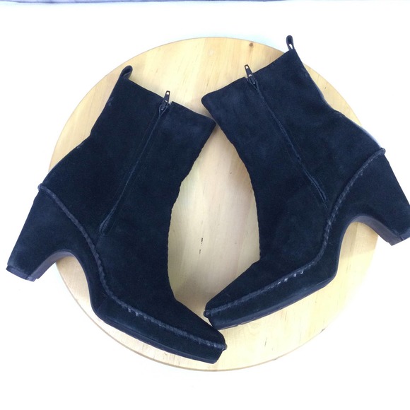 Linea Paolo Women's Suede Square Toe Chunky Heel Black Mid-Calf Pull On Boot 7 - Picture 7 of 16